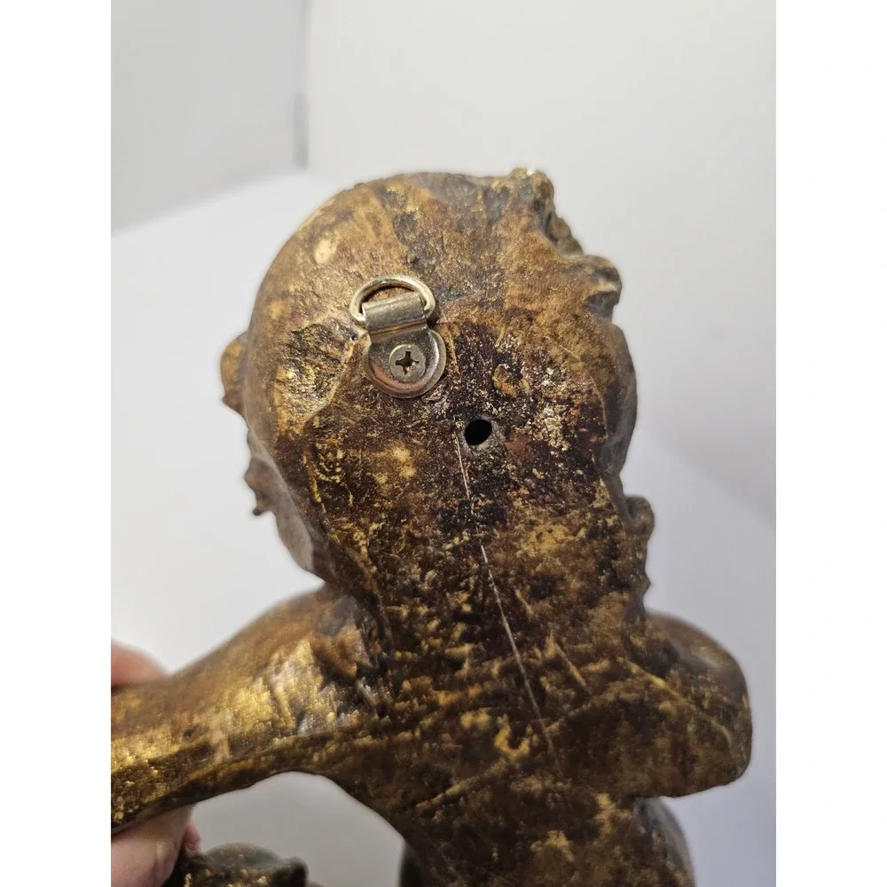 Vintage Gold Cherub Wall Plaque Angel Putto Relief Sculpture 12 Inch Gilded Art